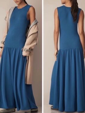 NWT Anthropologie Daily Practice Sleeveless Drop Waist Dress Sapphire Size S